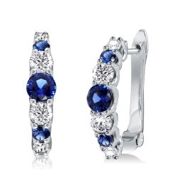 Italo Round Cut Blue & White Sapphire Hoop Earrings