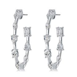 Italo Multi Cut White Sapphire Hoop Earrings For Women