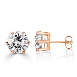 Rose Gold Six Prong Round Cut Stud Earrings For Women