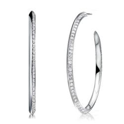 Milgrain One Side Round Cut Hoop Earrings For Women