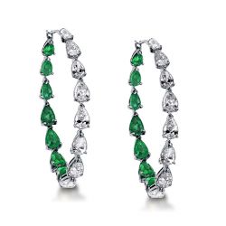 Pear Cut Emerald Green Inside-out Hoop Earrings For Women