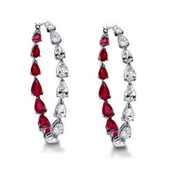 Pear Cut Ruby Inside-out Hoop Earrings For Women