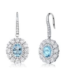 Halo Oval Cut Aquamarine Drop Earrings For Women