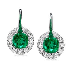 Cushion Cut Emerald Green Drop Earrings For Women