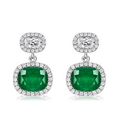 Emerald Green Cushoin Cut Drop Earrings For Women