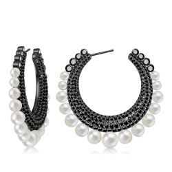 Pearl Black Hoop Earrings For Women