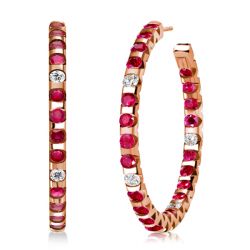 Rose Gold Ruby Hoop Earrings For Women