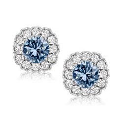 Blue Topaz Halo Stud Earrings For Women