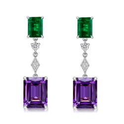 Emerald Cut Amethyst Drop Earrings For Women