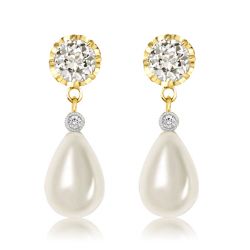 Round Cut Created White Sapphire & Pearl Drop Earrings For Women