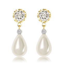 Round Cut Created White Sapphire & Pearl Drop Earrings For Women