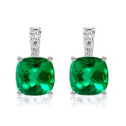 Italo Emerald Green Cushion Cut Drop Earrings For Women