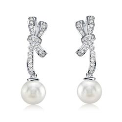 Bow Sterling Silver Pearl Drop Earrings For Women