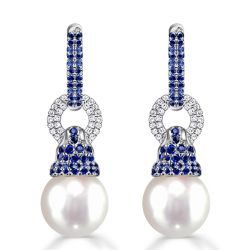 Italo Created Blue Sapphire Pearl Drop Earrings For Women