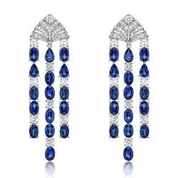 Vintage Created Blue Sapphire Drop Earrings For Women