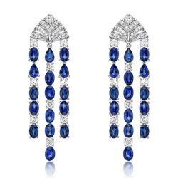Vintage Created Blue Sapphire Drop Earrings For Women