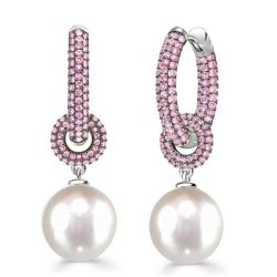 Pink Sapphire Pearl Drop Earrings For Women