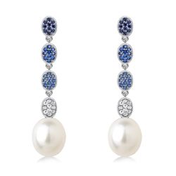 Vintage Blue Topaz Pearl Drop Earrings For Women