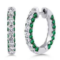 3-Sided Emerald Hoop Earrings For Women