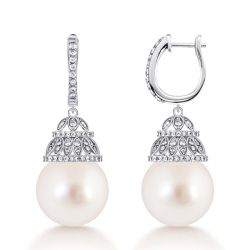 Italo White Pearl Basket Drop Earrings For Women