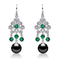 Vintage Bezel Oval Emerald Black Pearl Drop Earrings For Women