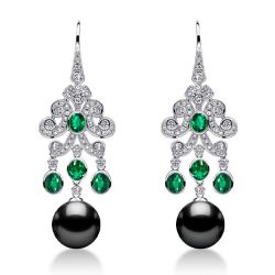 Vintage Bezel Oval Emerald Black Pearl Drop Earrings For Women