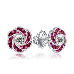 Italo Art Deco Floral Round Sapphire Stud Earrings For Women
