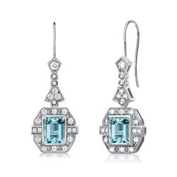 Art Deco Emerald Aquamarine Sapphire Drop Earrings For Women