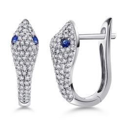 Round Blue & White Sapphire Snake Hoop Earrings Silver Earrings