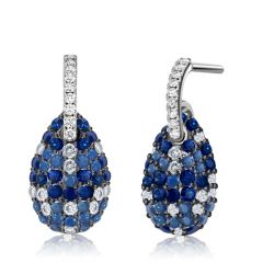 Italo Splash Round Blue Sapphire Drop Earrings For Women