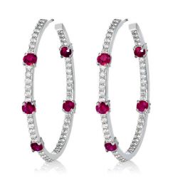 Italo In Out Round Ruby Sapphire Hoop Earrings For Women