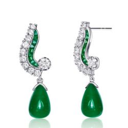 Vintage Pear Emerald Drop Earrings For Women Silver Earrings