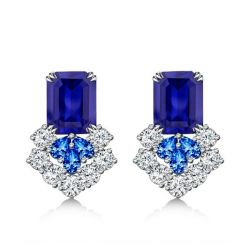 Blue Pear & Emerald Cut Drop Earrings For Women Silver Earrings