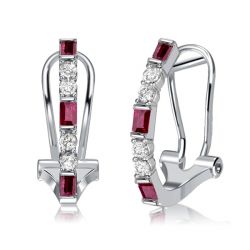 Italo Ruby Baguette Hoop Earrings For Women Silver Earrings