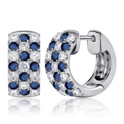 Italo Blue & White Round Triple Row Huggie Hoop Sliver Earrings