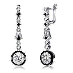 Art Deco Black Halo White Round Sliver Drop Earrings For Women