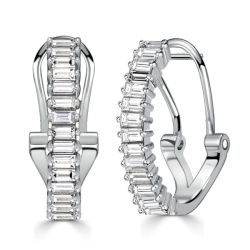 Italo Classic Baguette Hoop Earrings For Women Silver Earrings