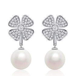 Italo Pearl 4 Leaf Clover Drop Earrings For Women