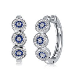 Italo Blue Sapphire Hoop Earrings Vintage Halo Earrings