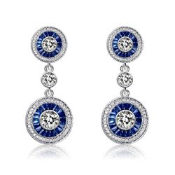 Italo Blue Sapphire Earrings Vintage Halo Drop Earrings