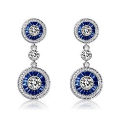 Italo Blue Sapphire Earrings Vintage Halo Drop Earrings