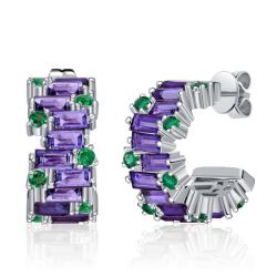 Italo Baguette Cut Amethyst Hoop Earrings For Women