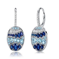 Italo Blue Sapphire Wave Drop Earrings In Sterling Silver
