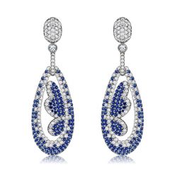 Dancing Butterfly Micro Pave Blue Drop Earrings In 925 Silver