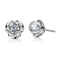 Italo White Sapphire Floral Stud Earrings For Women