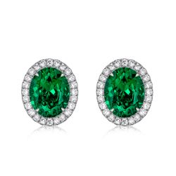 Italo Oval Green Emerald Stud Earrings In Sterling Silver