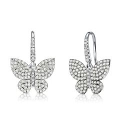 Dancing Butterfly White Sapphire Drop Earrings For Women