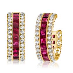 Italo Invisible Setting Ruby Hoop Earrings For Women