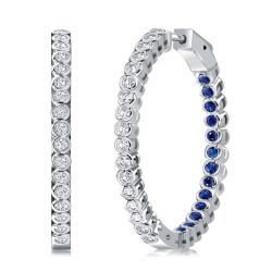 Italo Blue & White Inside-Out Hoop Earrings In 925 Silver