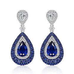 Italo Pave Setting Pear Blue Sapphire Drop Earrings Vintage